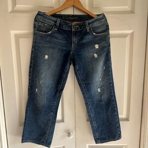 New York & Company Distressed Straight Leg Boyfriend low rise Jeans - Blue